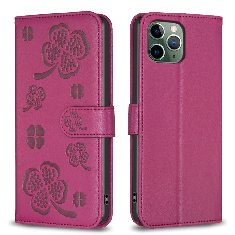 Capa de Telefone em Pele com Relevo de Quatro Folhas, Para iPhone 11 Pro, Para iPhone X / XS, Para iPhone XR, Para iPhone XS Max, Para iPhone 7 Plus / 8 Plus