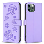 Capa de Telefone em Pele com Relevo de Quatro Folhas, Para iPhone 11 Pro, Para iPhone X / XS, Para iPhone XR, Para iPhone XS Max, Para iPhone 7 Plus / 8 Plus
