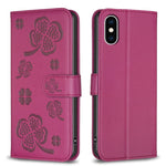 Capa de Telefone em Pele com Relevo de Quatro Folhas, Para iPhone 11 Pro, Para iPhone X / XS, Para iPhone XR, Para iPhone XS Max, Para iPhone 7 Plus / 8 Plus
