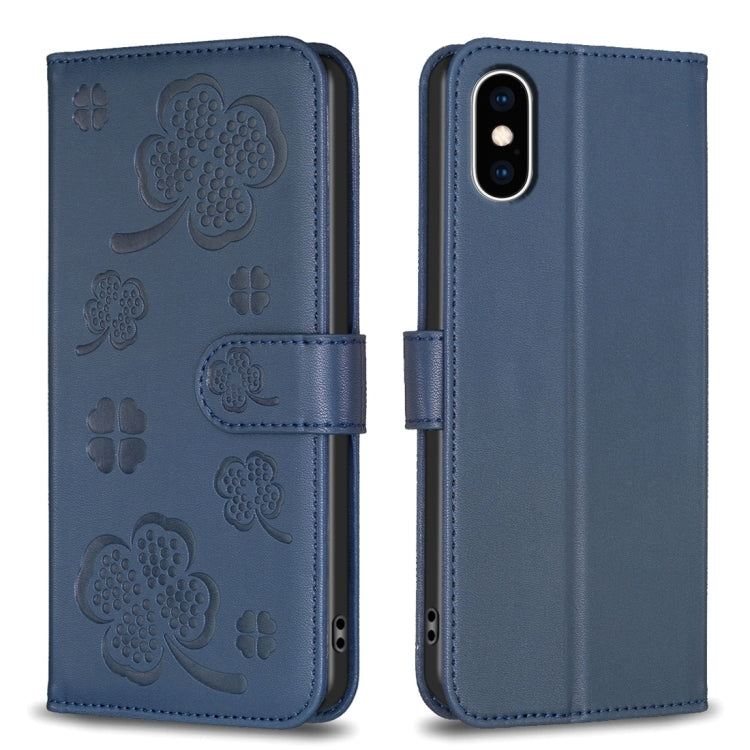 Capa de Telefone em Pele com Relevo de Quatro Folhas, Para iPhone 11 Pro, Para iPhone X / XS, Para iPhone XR, Para iPhone XS Max, Para iPhone 7 Plus / 8 Plus