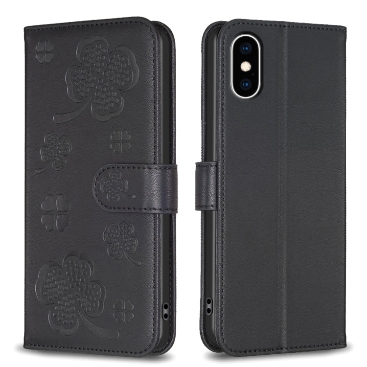 Capa de Telefone em Pele com Relevo de Quatro Folhas, Para iPhone 11 Pro, Para iPhone X / XS, Para iPhone XR, Para iPhone XS Max, Para iPhone 7 Plus / 8 Plus