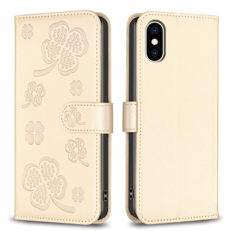 Capa de Telefone em Pele com Relevo de Quatro Folhas, Para iPhone 11 Pro, Para iPhone X / XS, Para iPhone XR, Para iPhone XS Max, Para iPhone 7 Plus / 8 Plus