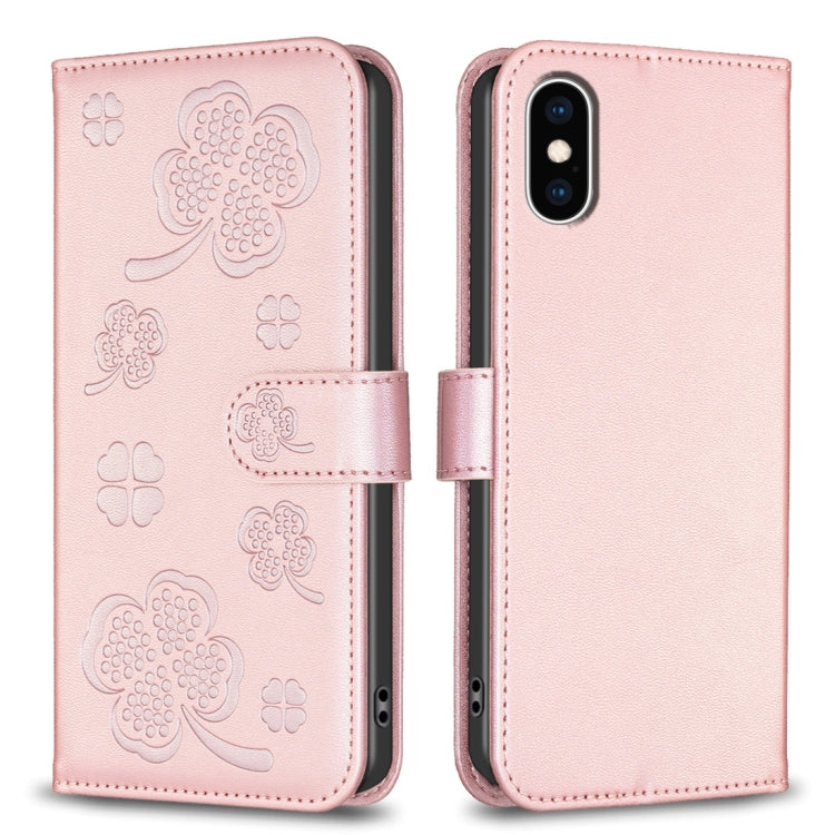 Capa de Telefone em Pele com Relevo de Quatro Folhas, Para iPhone 11 Pro, Para iPhone X / XS, Para iPhone XR, Para iPhone XS Max, Para iPhone 7 Plus / 8 Plus