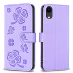 Capa de Telefone em Pele com Relevo de Quatro Folhas, Para iPhone 11 Pro, Para iPhone X / XS, Para iPhone XR, Para iPhone XS Max, Para iPhone 7 Plus / 8 Plus