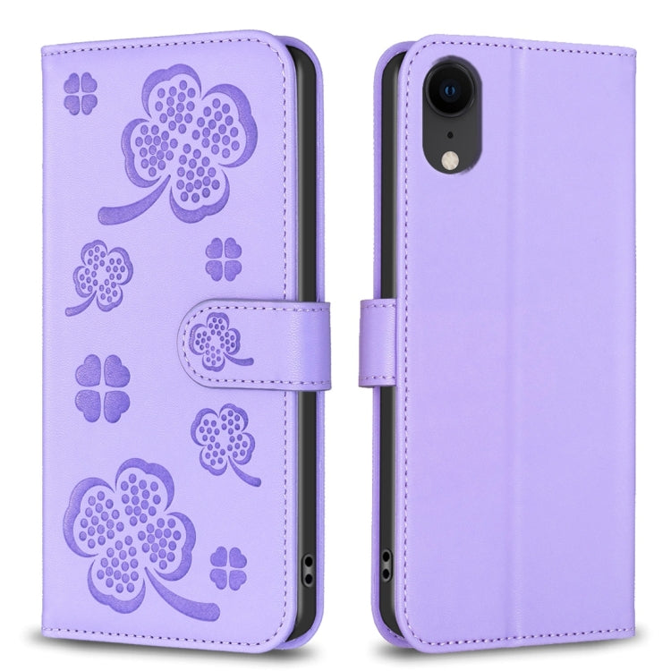 Capa de Telefone em Pele com Relevo de Quatro Folhas, Para iPhone 11 Pro, Para iPhone X / XS, Para iPhone XR, Para iPhone XS Max, Para iPhone 7 Plus / 8 Plus