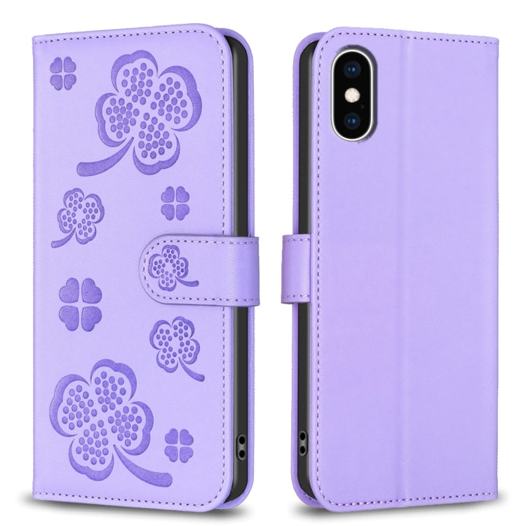Capa de Telefone em Pele com Relevo de Quatro Folhas, Para iPhone 11 Pro, Para iPhone X / XS, Para iPhone XR, Para iPhone XS Max, Para iPhone 7 Plus / 8 Plus