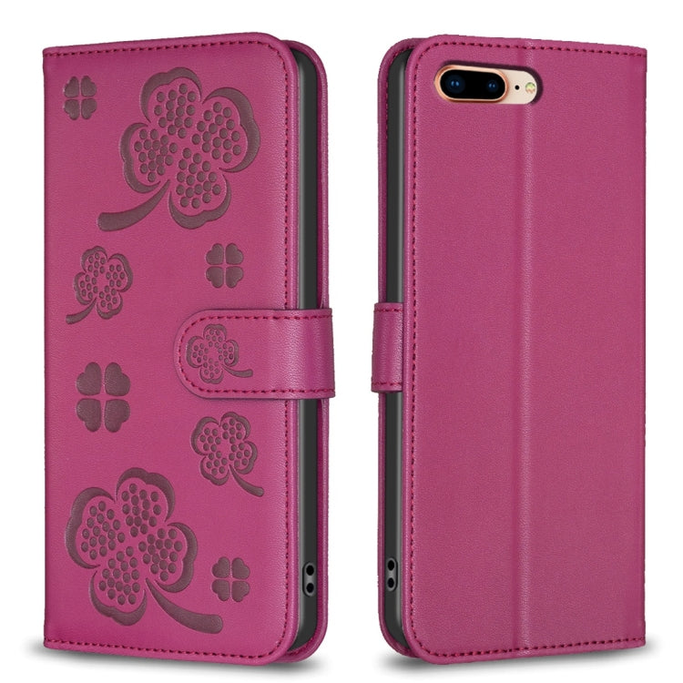 Capa de Telefone em Pele com Relevo de Quatro Folhas, Para iPhone 11 Pro, Para iPhone X / XS, Para iPhone XR, Para iPhone XS Max, Para iPhone 7 Plus / 8 Plus
