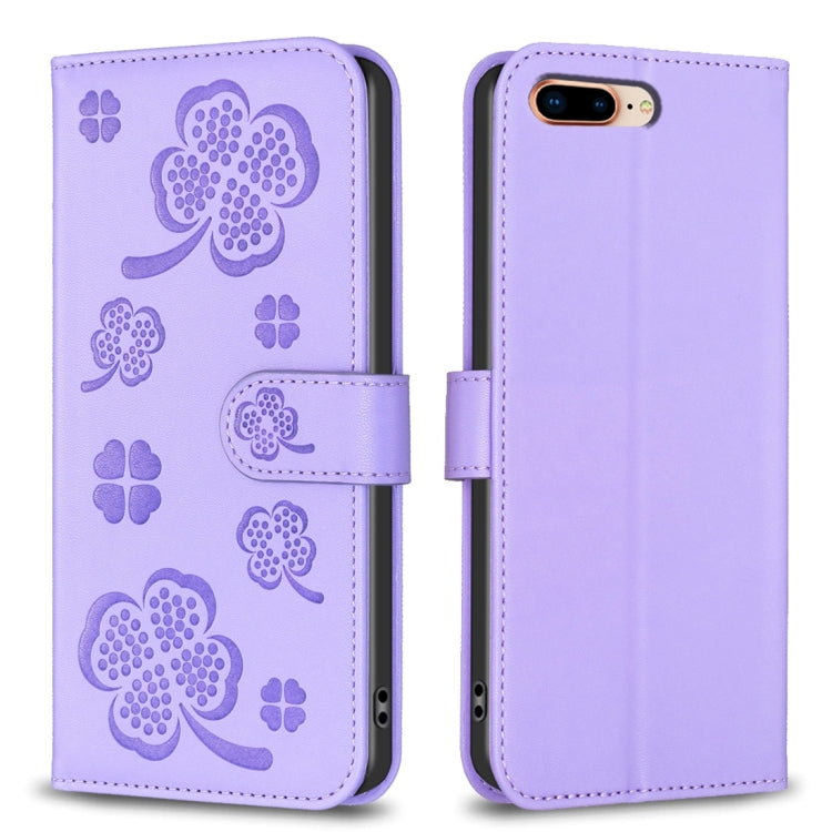 Capa de Telefone em Pele com Relevo de Quatro Folhas, Para iPhone 11 Pro, Para iPhone X / XS, Para iPhone XR, Para iPhone XS Max, Para iPhone 7 Plus / 8 Plus