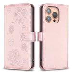 Capa de Telefone em Pele com Relevo de Quatro Folhas, Para iPhone 17 Pro Max, Para iPhone 17 Pro, Para iPhone 17, Para iPhone Air, Para iPhone 16 Pro Max, Para iPhone 16 Pro, Para iPhone 16 Plus, Para iPhone 16