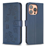Capa de Telefone em Pele com Relevo de Quatro Folhas, Para iPhone 17 Pro Max, Para iPhone 17 Pro, Para iPhone 17, Para iPhone Air, Para iPhone 16 Pro Max, Para iPhone 16 Pro, Para iPhone 16 Plus, Para iPhone 16