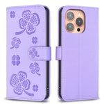 Capa de Telefone em Pele com Relevo de Quatro Folhas, Para iPhone 17 Pro Max, Para iPhone 17 Pro, Para iPhone 17, Para iPhone Air, Para iPhone 16 Pro Max, Para iPhone 16 Pro, Para iPhone 16 Plus, Para iPhone 16