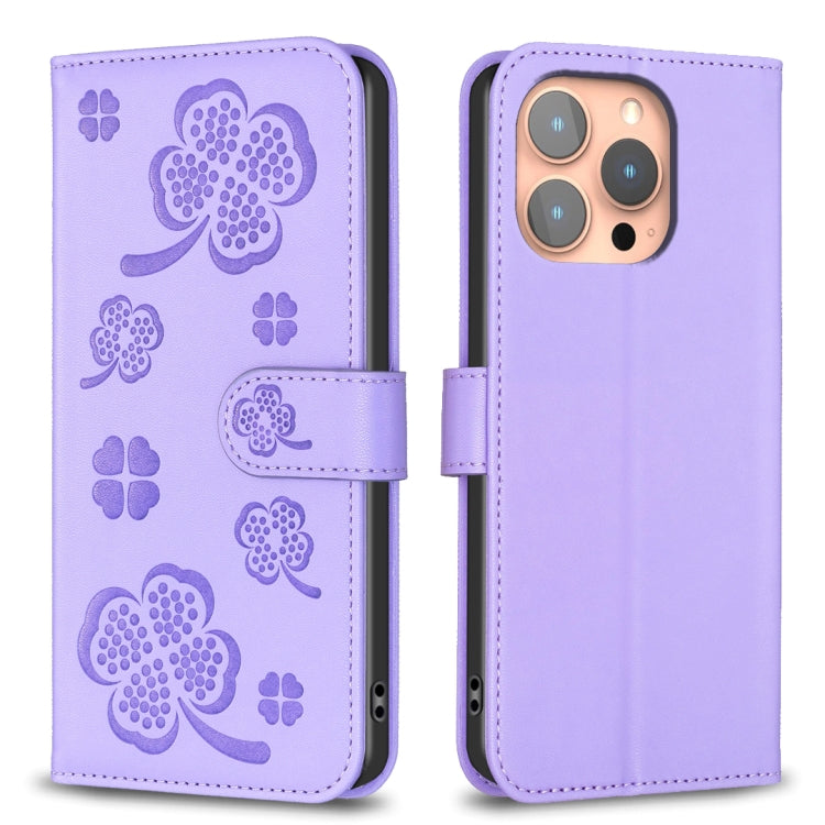 Capa de Telefone em Pele com Relevo de Quatro Folhas, Para iPhone 17 Pro Max, Para iPhone 17 Pro, Para iPhone 17, Para iPhone Air, Para iPhone 16 Pro Max, Para iPhone 16 Pro, Para iPhone 16 Plus, Para iPhone 16