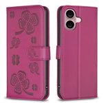 Capa de Telefone em Pele com Relevo de Quatro Folhas, Para iPhone 17 Pro Max, Para iPhone 17 Pro, Para iPhone 17, Para iPhone Air, Para iPhone 16 Pro Max, Para iPhone 16 Pro, Para iPhone 16 Plus, Para iPhone 16