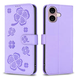 Capa de Telefone em Pele com Relevo de Quatro Folhas, Para iPhone 17 Pro Max, Para iPhone 17 Pro, Para iPhone 17, Para iPhone Air, Para iPhone 16 Pro Max, Para iPhone 16 Pro, Para iPhone 16 Plus, Para iPhone 16