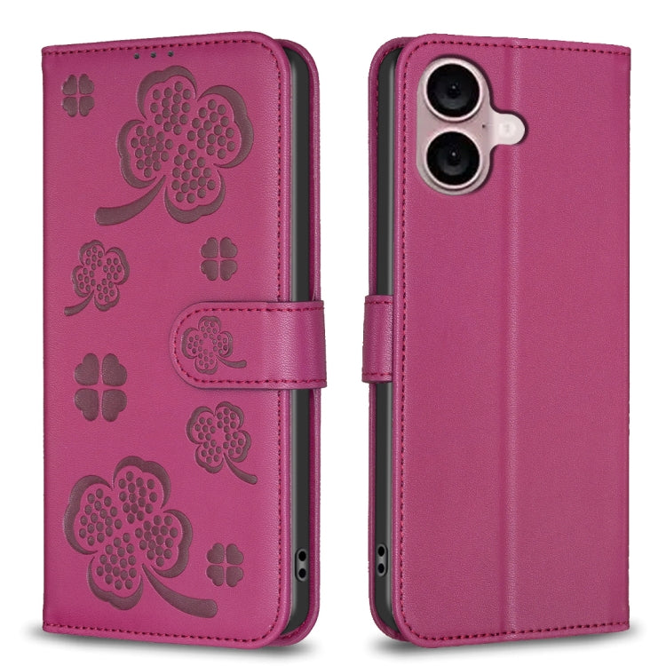 Capa de Telefone em Pele com Relevo de Quatro Folhas, Para iPhone 17 Pro Max, Para iPhone 17 Pro, Para iPhone 17, Para iPhone Air, Para iPhone 16 Pro Max, Para iPhone 16 Pro, Para iPhone 16 Plus, Para iPhone 16