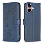 Capa de Telefone em Pele com Relevo de Quatro Folhas, Para iPhone 17 Pro Max, Para iPhone 17 Pro, Para iPhone 17, Para iPhone Air, Para iPhone 16 Pro Max, Para iPhone 16 Pro, Para iPhone 16 Plus, Para iPhone 16
