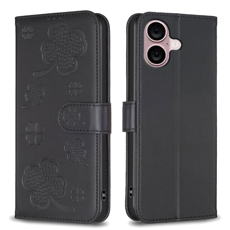 Capa de Telefone em Pele com Relevo de Quatro Folhas, Para iPhone 17 Pro Max, Para iPhone 17 Pro, Para iPhone 17, Para iPhone Air, Para iPhone 16 Pro Max, Para iPhone 16 Pro, Para iPhone 16 Plus, Para iPhone 16