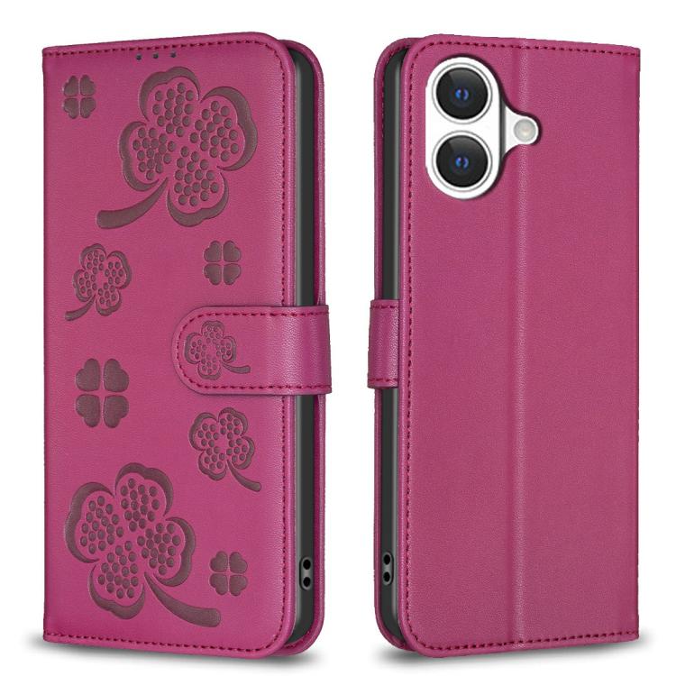 Capa de Telefone em Pele com Relevo de Quatro Folhas, Para iPhone 17 Pro Max, Para iPhone 17 Pro, Para iPhone 17, Para iPhone Air, Para iPhone 16 Pro Max, Para iPhone 16 Pro, Para iPhone 16 Plus, Para iPhone 16