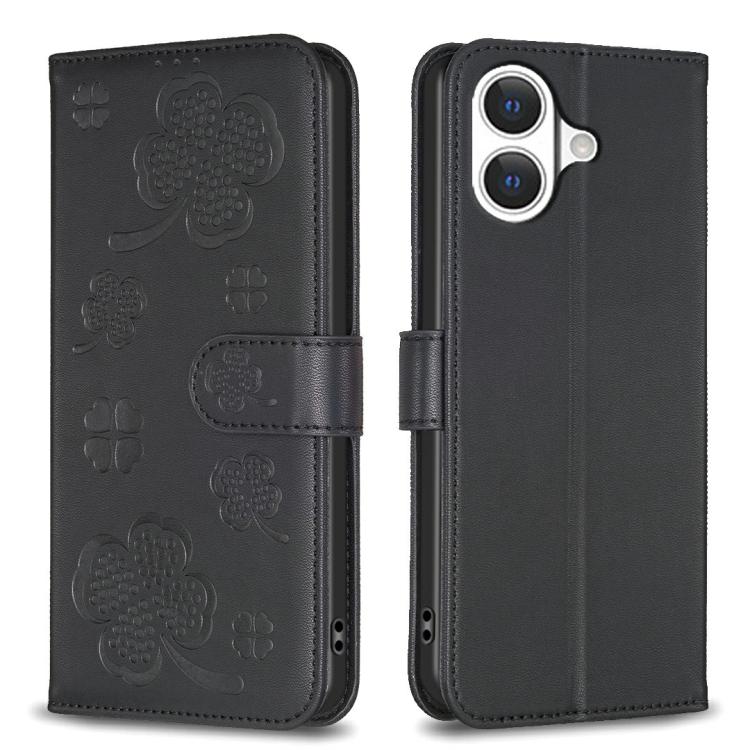 Capa de Telefone em Pele com Relevo de Quatro Folhas, Para iPhone 17 Pro Max, Para iPhone 17 Pro, Para iPhone 17, Para iPhone Air, Para iPhone 16 Pro Max, Para iPhone 16 Pro, Para iPhone 16 Plus, Para iPhone 16