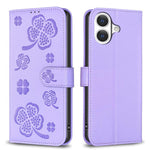 Capa de Telefone em Pele com Relevo de Quatro Folhas, Para iPhone 17 Pro Max, Para iPhone 17 Pro, Para iPhone 17, Para iPhone Air, Para iPhone 16 Pro Max, Para iPhone 16 Pro, Para iPhone 16 Plus, Para iPhone 16