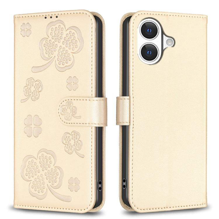 Capa de Telefone em Pele com Relevo de Quatro Folhas, Para iPhone 17 Pro Max, Para iPhone 17 Pro, Para iPhone 17, Para iPhone Air, Para iPhone 16 Pro Max, Para iPhone 16 Pro, Para iPhone 16 Plus, Para iPhone 16
