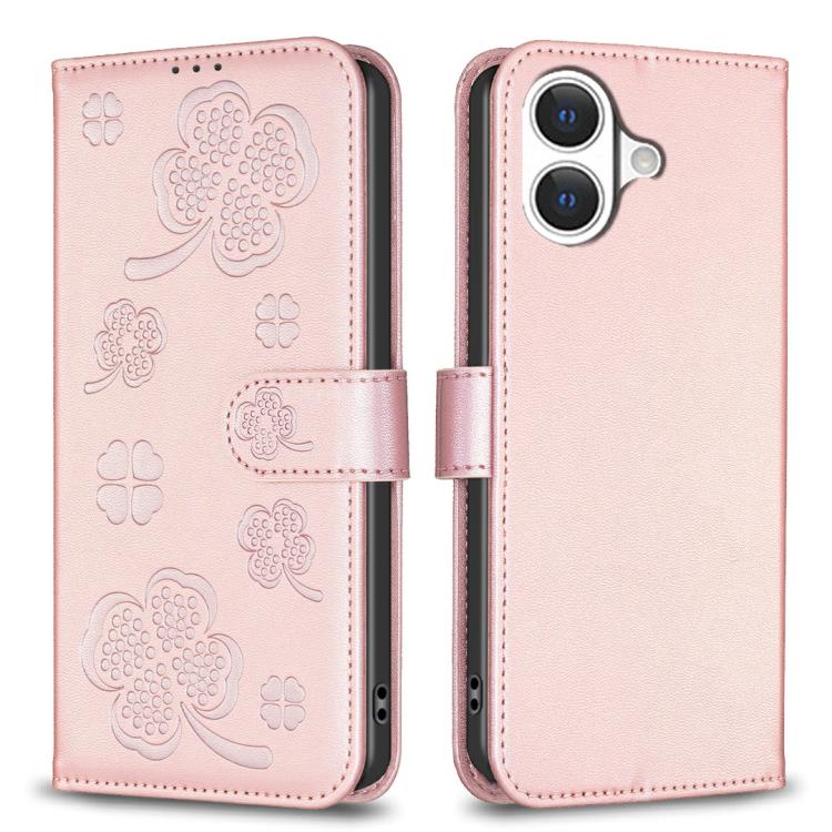 Capa de Telefone em Pele com Relevo de Quatro Folhas, Para iPhone 17 Pro Max, Para iPhone 17 Pro, Para iPhone 17, Para iPhone Air, Para iPhone 16 Pro Max, Para iPhone 16 Pro, Para iPhone 16 Plus, Para iPhone 16
