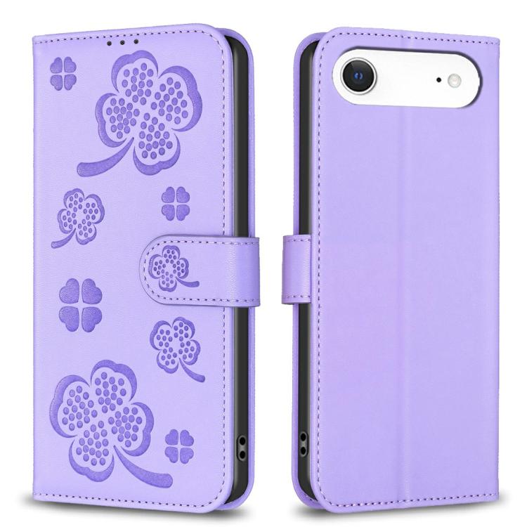 Capa de Telefone em Pele com Relevo de Quatro Folhas, Para iPhone 17 Pro Max, Para iPhone 17 Pro, Para iPhone 17, Para iPhone Air, Para iPhone 16 Pro Max, Para iPhone 16 Pro, Para iPhone 16 Plus, Para iPhone 16