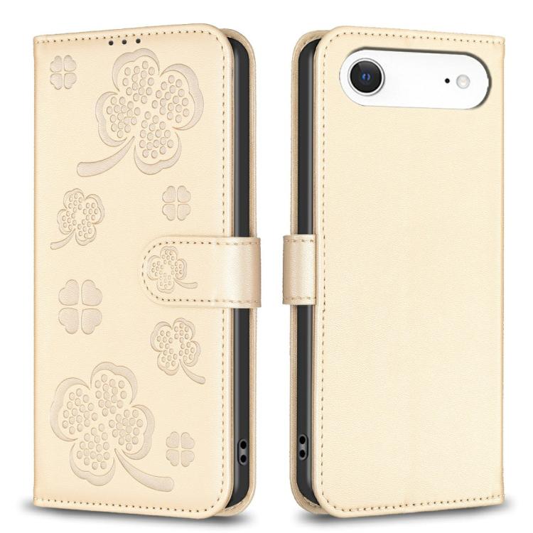 Capa de Telefone em Pele com Relevo de Quatro Folhas, Para iPhone 17 Pro Max, Para iPhone 17 Pro, Para iPhone 17, Para iPhone Air, Para iPhone 16 Pro Max, Para iPhone 16 Pro, Para iPhone 16 Plus, Para iPhone 16