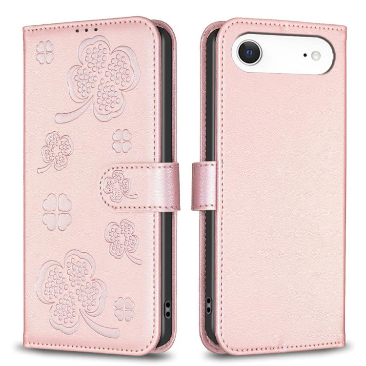 Capa de Telefone em Pele com Relevo de Quatro Folhas, Para iPhone 17 Pro Max, Para iPhone 17 Pro, Para iPhone 17, Para iPhone Air, Para iPhone 16 Pro Max, Para iPhone 16 Pro, Para iPhone 16 Plus, Para iPhone 16