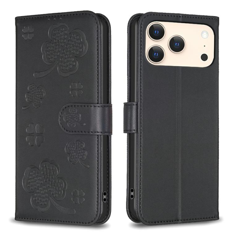 Capa de Telefone em Pele com Relevo de Quatro Folhas, Para iPhone 17 Pro Max, Para iPhone 17 Pro, Para iPhone 17, Para iPhone Air, Para iPhone 16 Pro Max, Para iPhone 16 Pro, Para iPhone 16 Plus, Para iPhone 16