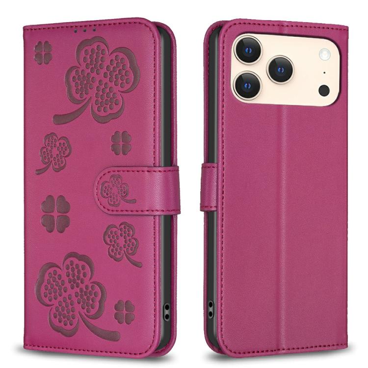 Capa de Telefone em Pele com Relevo de Quatro Folhas, Para iPhone 17 Pro Max, Para iPhone 17 Pro, Para iPhone 17, Para iPhone Air, Para iPhone 16 Pro Max, Para iPhone 16 Pro, Para iPhone 16 Plus, Para iPhone 16