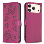 Capa de Telefone em Pele com Relevo de Quatro Folhas, Para iPhone 17 Pro Max, Para iPhone 17 Pro, Para iPhone 17, Para iPhone Air, Para iPhone 16 Pro Max, Para iPhone 16 Pro, Para iPhone 16 Plus, Para iPhone 16
