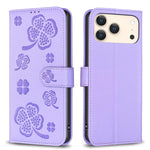 Capa de Telefone em Pele com Relevo de Quatro Folhas, Para iPhone 17 Pro Max, Para iPhone 17 Pro, Para iPhone 17, Para iPhone Air, Para iPhone 16 Pro Max, Para iPhone 16 Pro, Para iPhone 16 Plus, Para iPhone 16