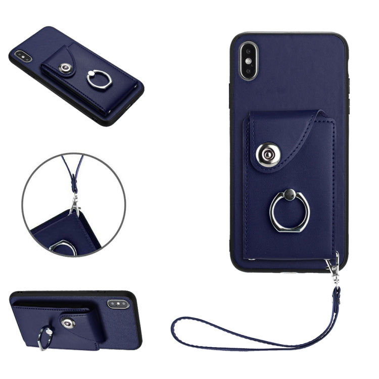 Capa de Telefone PU com Porta-Cartões em Forma de Órgão e Anel Suporte com Cordão, Para iPhone XS / X, Para iPhone XR, Para iPhone XS Max, Para iPhone 8 Plus / 7 Plus