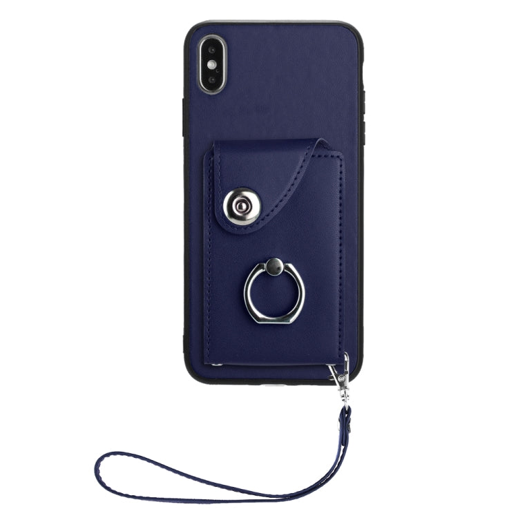 Capa de Telefone PU com Porta-Cartões em Forma de Órgão e Anel Suporte com Cordão, Para iPhone XS / X, Para iPhone XR, Para iPhone XS Max, Para iPhone 8 Plus / 7 Plus