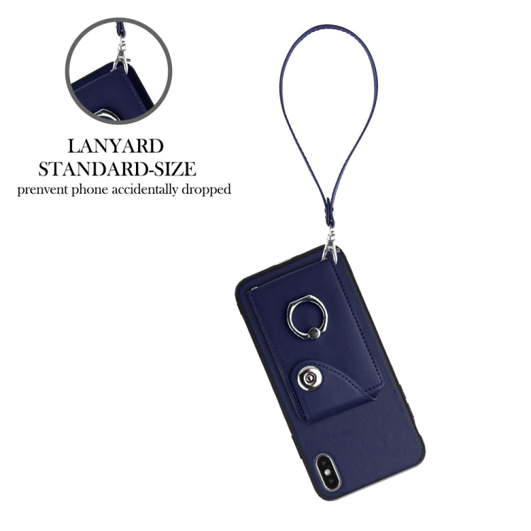 Capa de Telefone PU com Porta-Cartões em Forma de Órgão e Anel Suporte com Cordão, Para iPhone XS / X, Para iPhone XR, Para iPhone XS Max, Para iPhone 8 Plus / 7 Plus