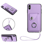 Capa de Telefone PU com Porta-Cartões em Forma de Órgão e Anel Suporte com Cordão, Para iPhone XS / X, Para iPhone XR, Para iPhone XS Max, Para iPhone 8 Plus / 7 Plus