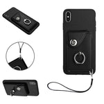 Capa de Telefone PU com Porta-Cartões em Forma de Órgão e Anel Suporte com Cordão, Para iPhone XS / X, Para iPhone XR, Para iPhone XS Max, Para iPhone 8 Plus / 7 Plus