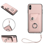 Capa de Telefone PU com Porta-Cartões em Forma de Órgão e Anel Suporte com Cordão, Para iPhone XS / X, Para iPhone XR, Para iPhone XS Max, Para iPhone 8 Plus / 7 Plus