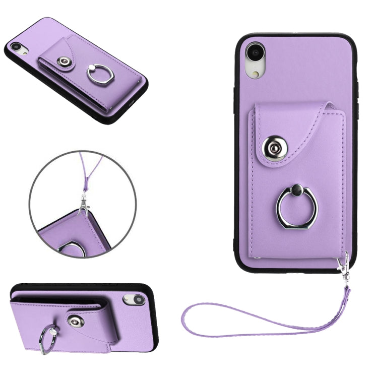 Capa de Telefone PU com Porta-Cartões em Forma de Órgão e Anel Suporte com Cordão, Para iPhone XS / X, Para iPhone XR, Para iPhone XS Max, Para iPhone 8 Plus / 7 Plus