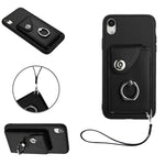 Capa de Telefone PU com Porta-Cartões em Forma de Órgão e Anel Suporte com Cordão, Para iPhone XS / X, Para iPhone XR, Para iPhone XS Max, Para iPhone 8 Plus / 7 Plus