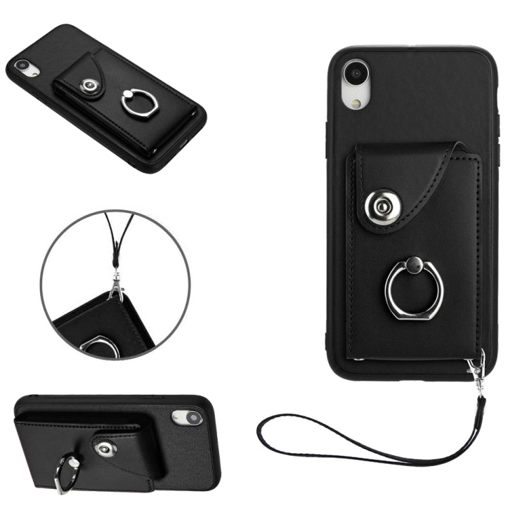 Capa de Telefone PU com Porta-Cartões em Forma de Órgão e Anel Suporte com Cordão, Para iPhone XS / X, Para iPhone XR, Para iPhone XS Max, Para iPhone 8 Plus / 7 Plus