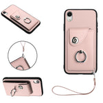 Capa de Telefone PU com Porta-Cartões em Forma de Órgão e Anel Suporte com Cordão, Para iPhone XS / X, Para iPhone XR, Para iPhone XS Max, Para iPhone 8 Plus / 7 Plus
