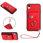 Capa de Telefone PU com Porta-Cartões em Forma de Órgão e Anel Suporte com Cordão, Para iPhone XS / X, Para iPhone XR, Para iPhone XS Max, Para iPhone 8 Plus / 7 Plus