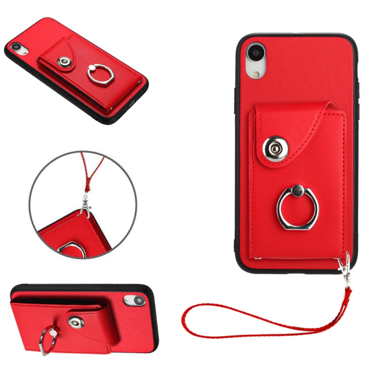 Capa de Telefone PU com Porta-Cartões em Forma de Órgão e Anel Suporte com Cordão, Para iPhone XS / X, Para iPhone XR, Para iPhone XS Max, Para iPhone 8 Plus / 7 Plus