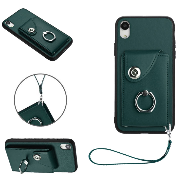 Capa de Telefone PU com Porta-Cartões em Forma de Órgão e Anel Suporte com Cordão, Para iPhone XS / X, Para iPhone XR, Para iPhone XS Max, Para iPhone 8 Plus / 7 Plus