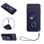 Capa de Telefone PU com Porta-Cartões em Forma de Órgão e Anel Suporte com Cordão, Para iPhone XS / X, Para iPhone XR, Para iPhone XS Max, Para iPhone 8 Plus / 7 Plus