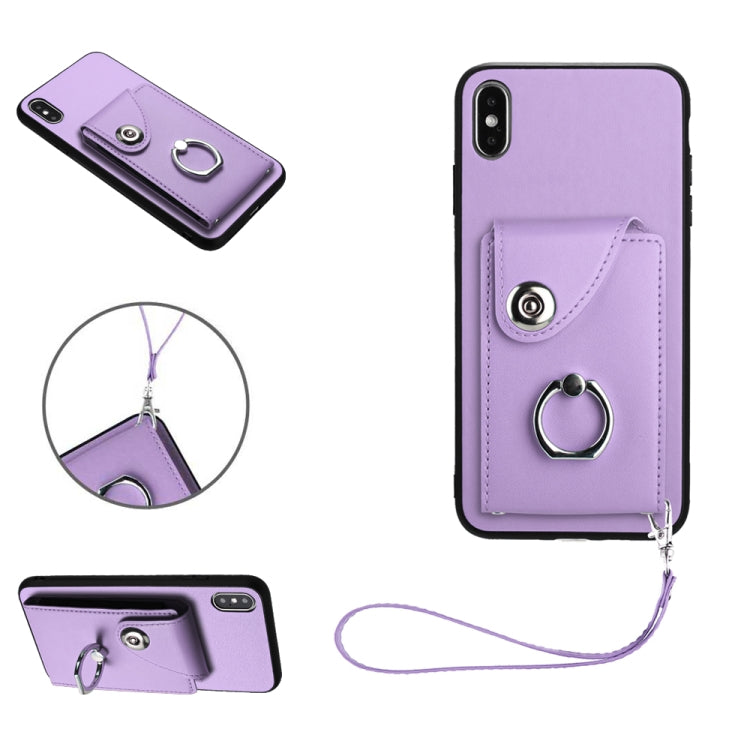 Capa de Telefone PU com Porta-Cartões em Forma de Órgão e Anel Suporte com Cordão, Para iPhone XS / X, Para iPhone XR, Para iPhone XS Max, Para iPhone 8 Plus / 7 Plus