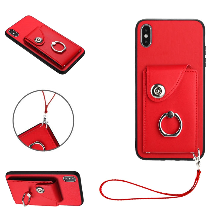 Capa de Telefone PU com Porta-Cartões em Forma de Órgão e Anel Suporte com Cordão, Para iPhone XS / X, Para iPhone XR, Para iPhone XS Max, Para iPhone 8 Plus / 7 Plus