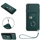Capa de Telefone PU com Porta-Cartões em Forma de Órgão e Anel Suporte com Cordão, Para iPhone XS / X, Para iPhone XR, Para iPhone XS Max, Para iPhone 8 Plus / 7 Plus